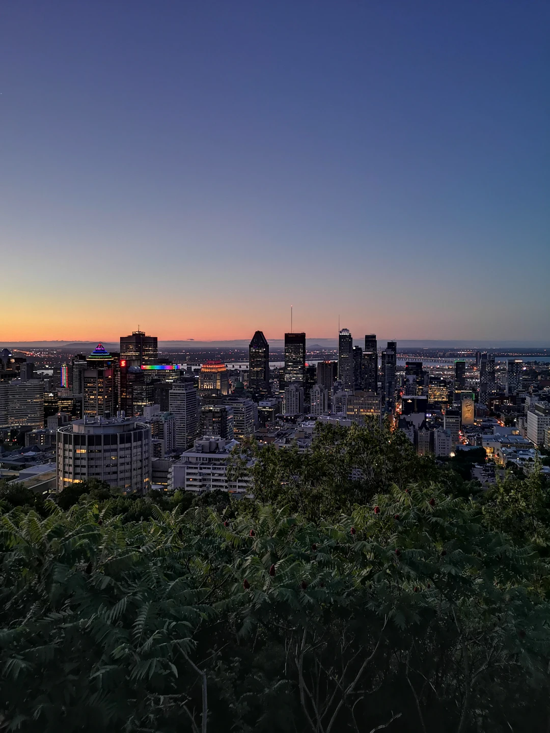 Centre-ville de Montréal à l’heure bleue, vu du mont Royal